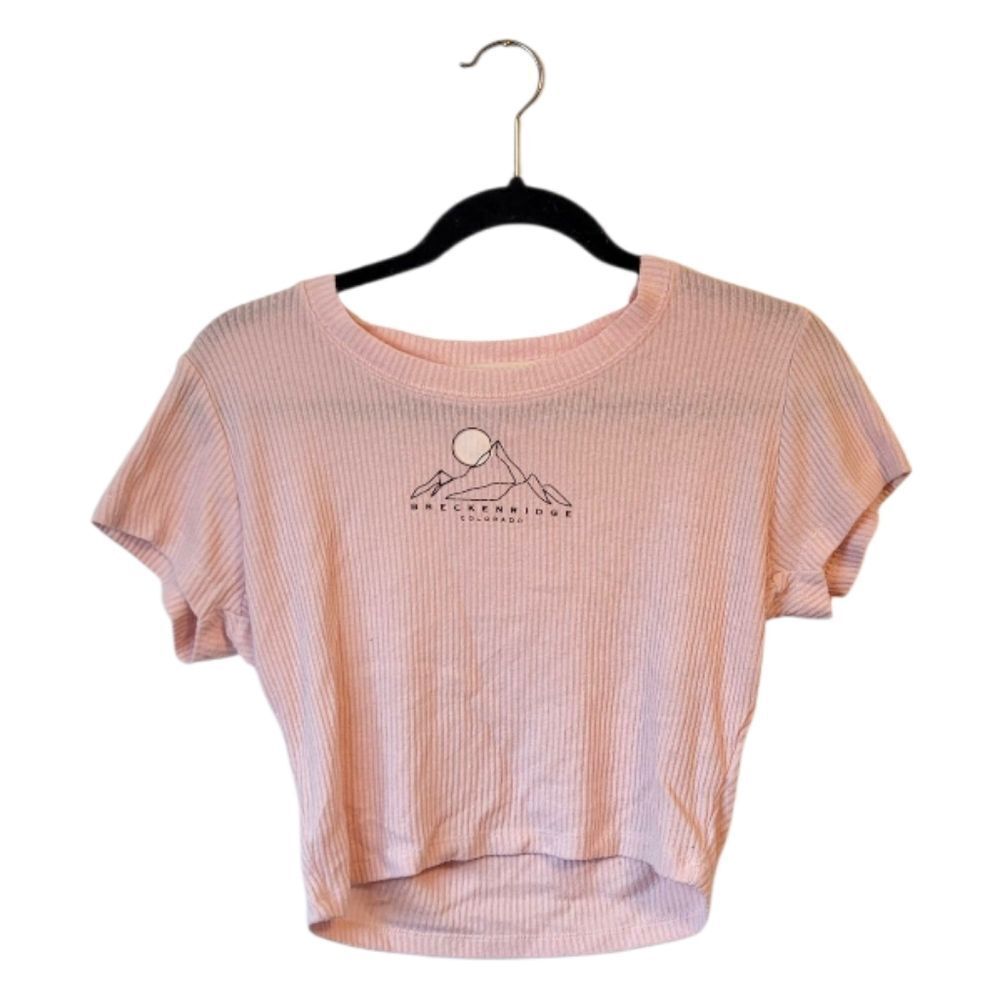 Ocean Drive Women's Blush Pink Ribbed Breckenridge Colorado Baby Crop Tee SZ M